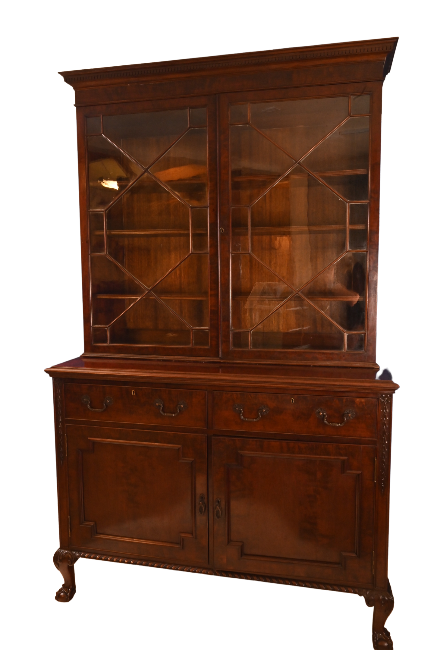 English Mahogany Bookcase over Cupboard circa 1890 - The Barn Antiques