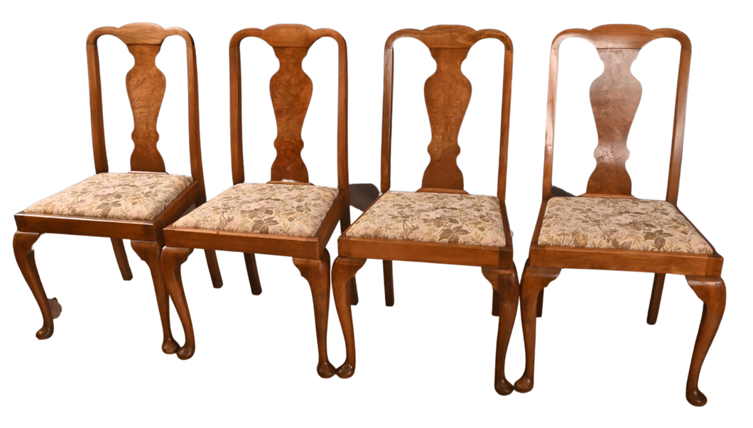 Walnut Queen Anne Style Chairs- Set of Four - The Barn Antiques