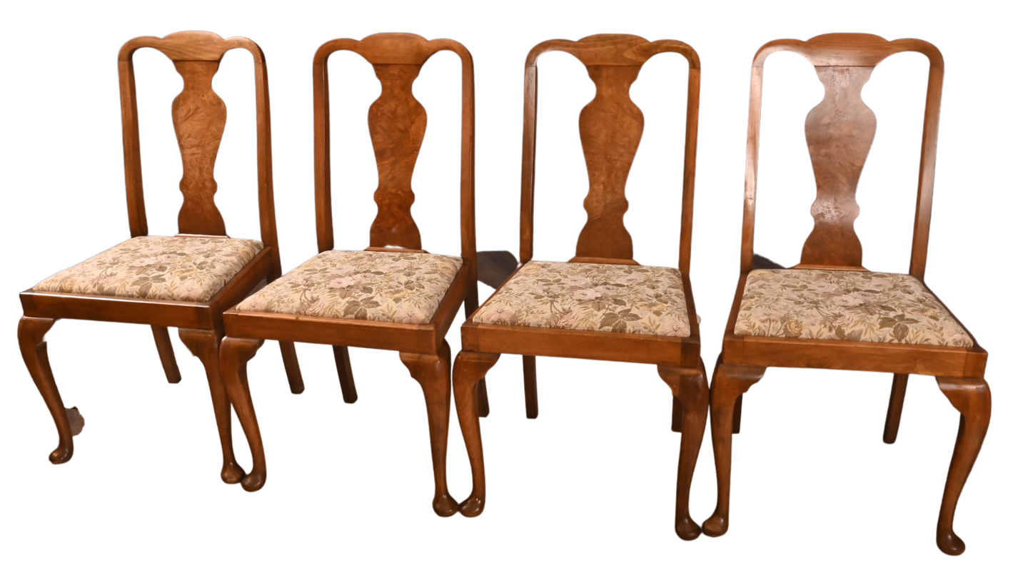 Walnut Queen Anne Style Chairs- Set of Four - The Barn Antiques