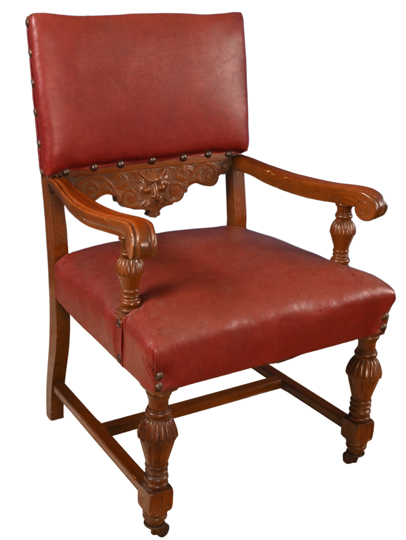 Single Heavy Solid English Oak Carved Library Chair c.1900 - The Barn Antiques