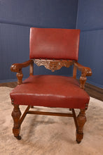 Load image into Gallery viewer, Single Heavy Solid English Oak Carved Library Chair c.1900 - The Barn Antiques