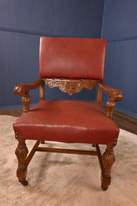 Single Heavy Solid English Oak Carved Library Chair c.1900 - The Barn Antiques