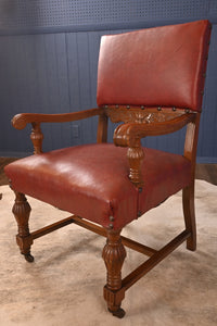 Single Heavy Solid English Oak Carved Library Chair c.1900 - The Barn Antiques