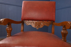 Single Heavy Solid English Oak Carved Library Chair c.1900 - The Barn Antiques