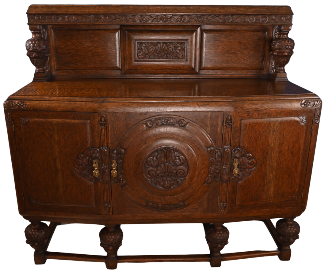 Fitted English Oak Carved Sideboard c.1920 - The Barn Antiques