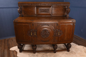 Fitted English Oak Carved Sideboard c.1920 - The Barn Antiques