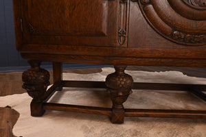 Fitted English Oak Carved Sideboard c.1920 - The Barn Antiques