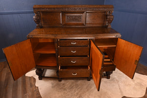 Fitted English Oak Carved Sideboard c.1920 - The Barn Antiques