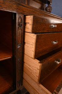 Fitted English Oak Carved Sideboard c.1920 - The Barn Antiques