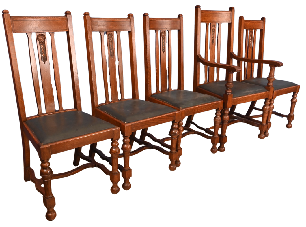 English Solid Oak Set of Chairs c.1900 - The Barn Antiques