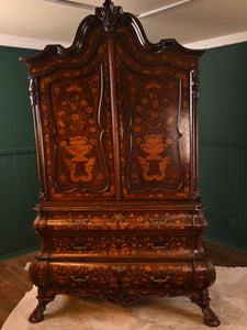 Antique Dutch Marquetry Bombe Cabinet Armoire c.1780 - The Barn Antiques