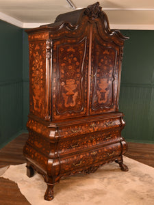 Antique Dutch Marquetry Bombe Cabinet Armoire c.1780 - The Barn Antiques