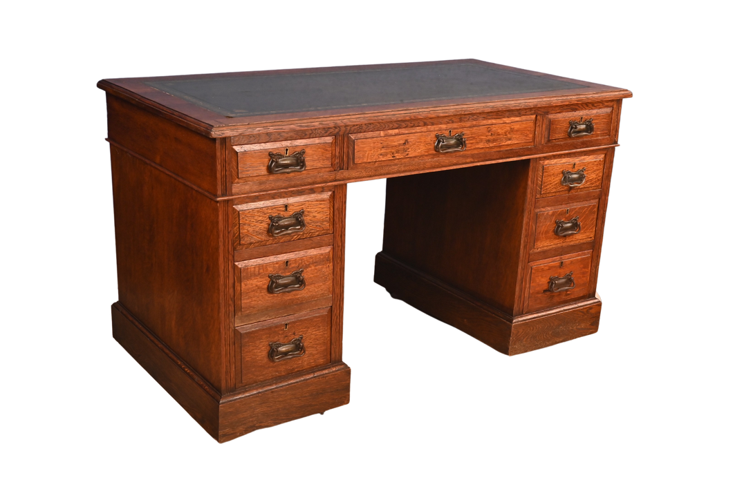 English Oak Leather Topped Desk c.1900 - The Barn Antiques