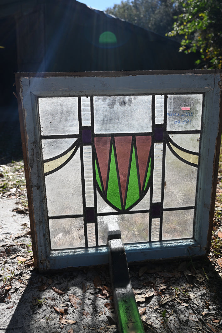 Antique English Stained Glass in Original Frame - The Barn Antiques