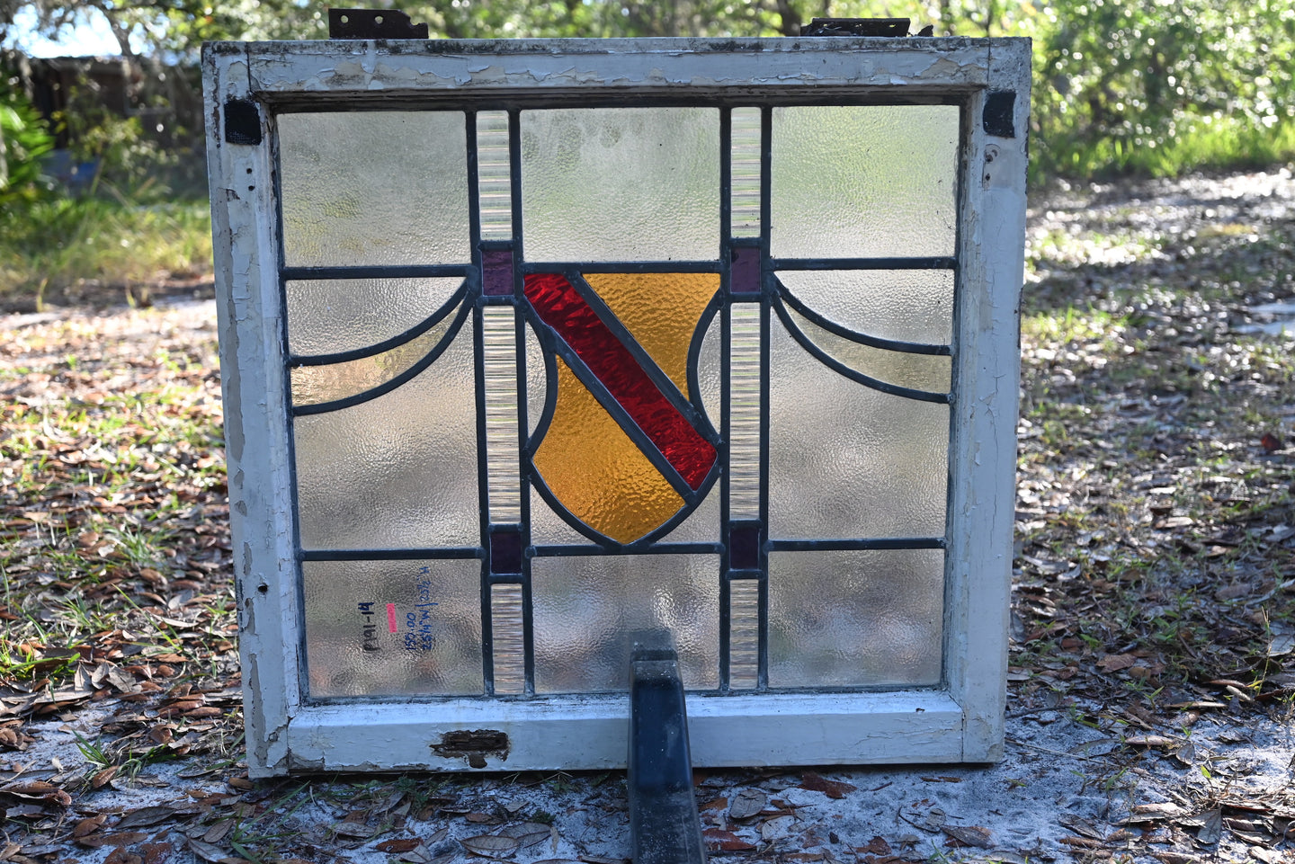 Antique English Stained Glass in Original Frame - The Barn Antiques