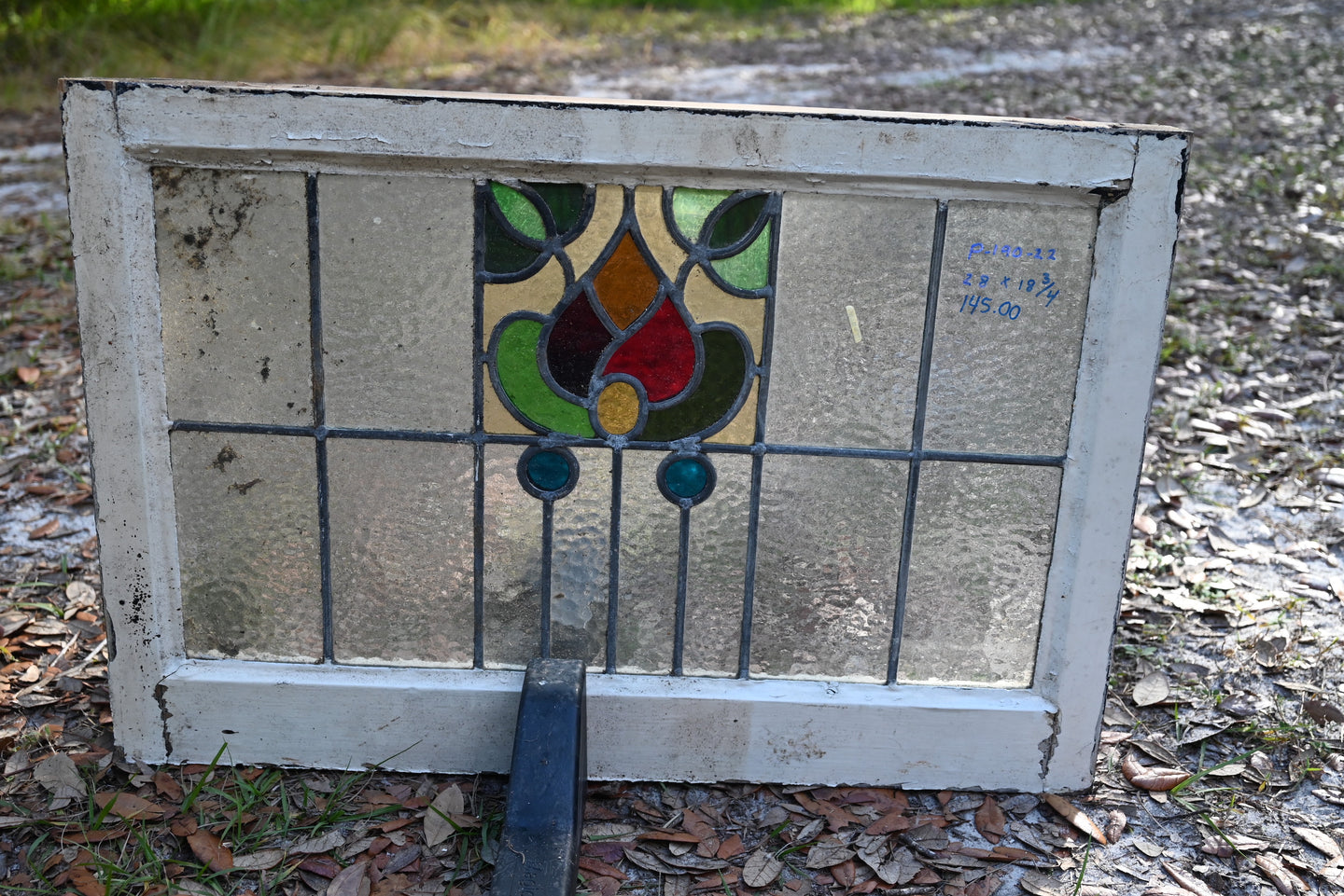 Antique English Stained Glass in Original Frame - The Barn Antiques