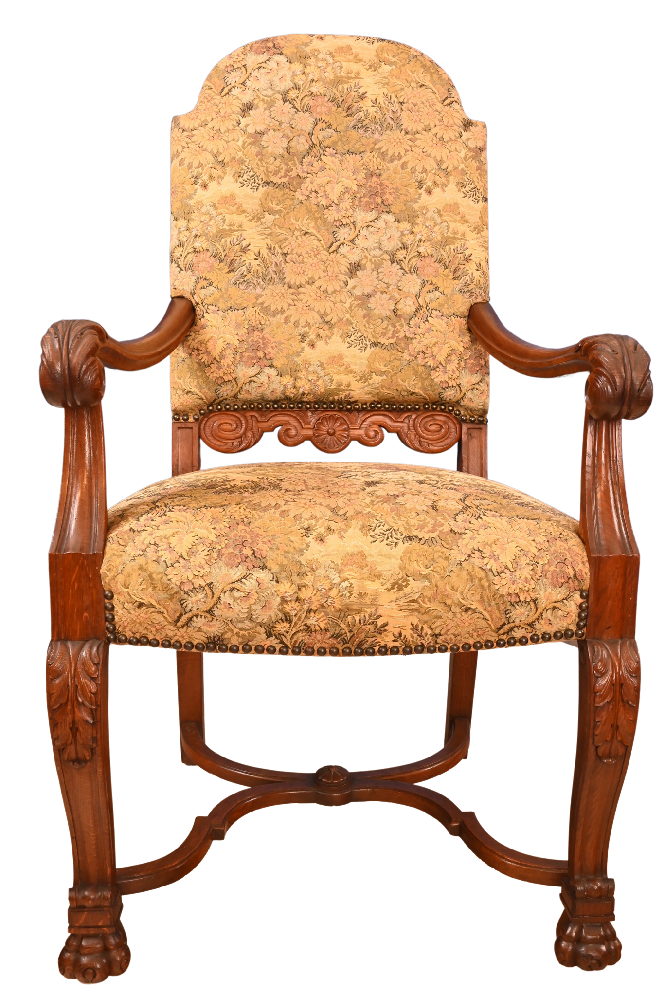 English Solid Oak Upholstered Captains Chair c.1900 The Barn