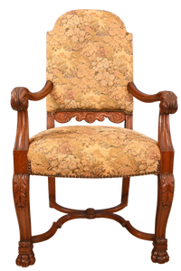 English Solid Oak Upholstered Captains Chair c.1900 - The Barn Antiques