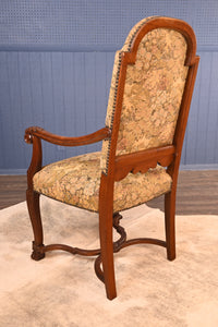 English Solid Oak Upholstered Captains Chair c.1900 - The Barn Antiques