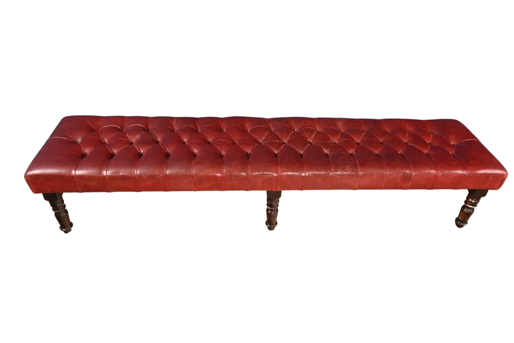 English Tufted Leather Bench - The Barn Antiques