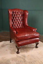 Load image into Gallery viewer, English Leather Chesterfield Wingback with Chippendale Feet - The Barn Antiques