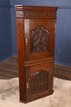 Load image into Gallery viewer, Hand Carved English Oak Hanging Corner Cabinet c.1830 - The Barn Antiques