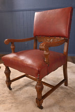 Load image into Gallery viewer, Single Heavy Solid English Oak Carved Library Chair c.1900 - The Barn Antiques